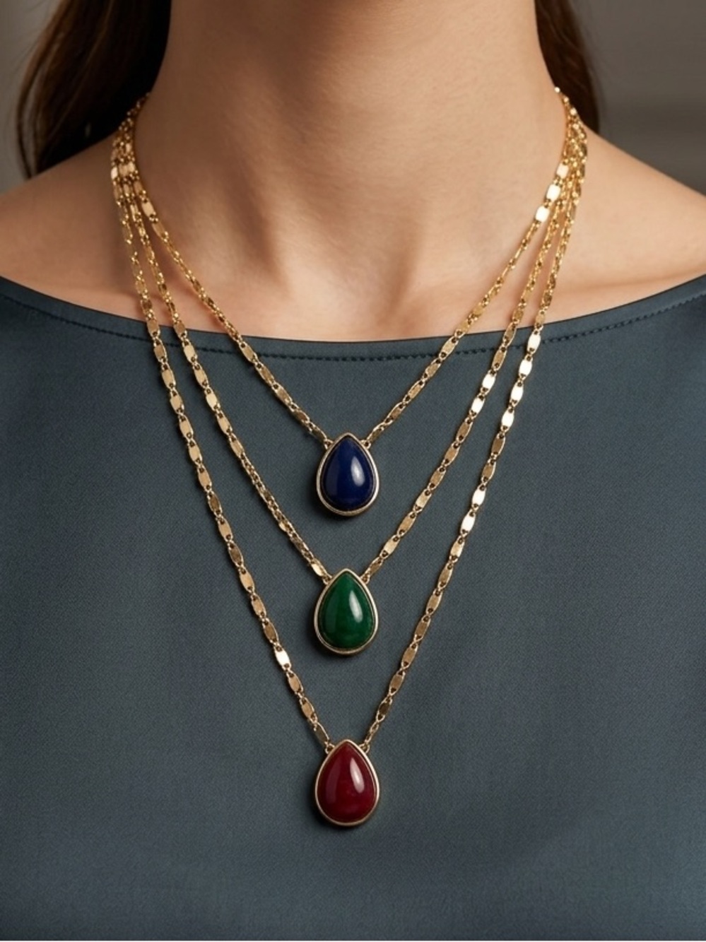 😍SHOW SPECIAL Joe Fresh N68 Teardrop Gold Chain Necklace 3 Piece